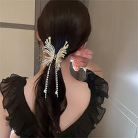 Thumbnail for Geometric CZ Inlaid Pearl Chain Tassel Butterfly Chignon Claw Clip Hair Clip - ArtGalleryZen