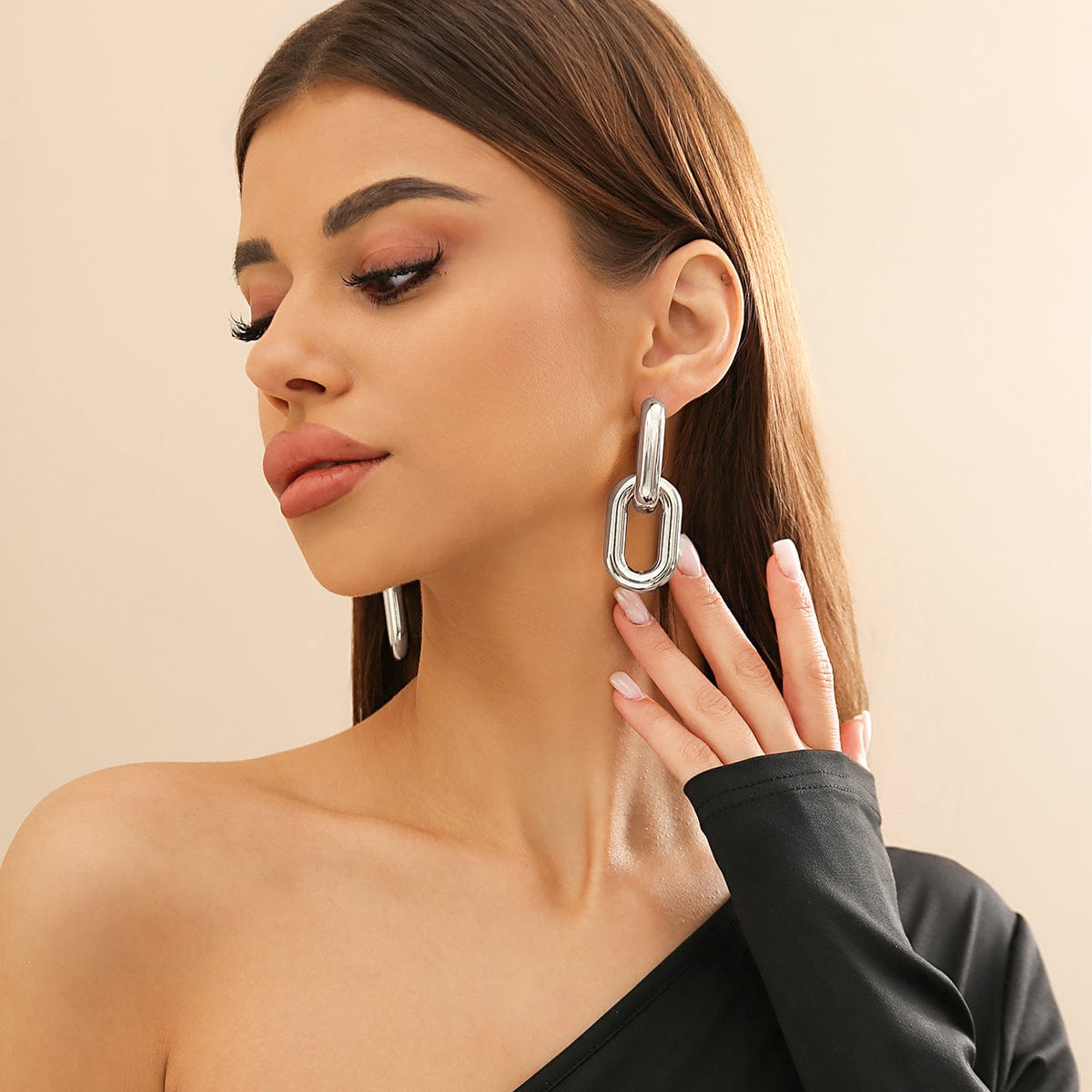 Geometric Double Oval Link Dangle Earrings - ArtGalleryZen