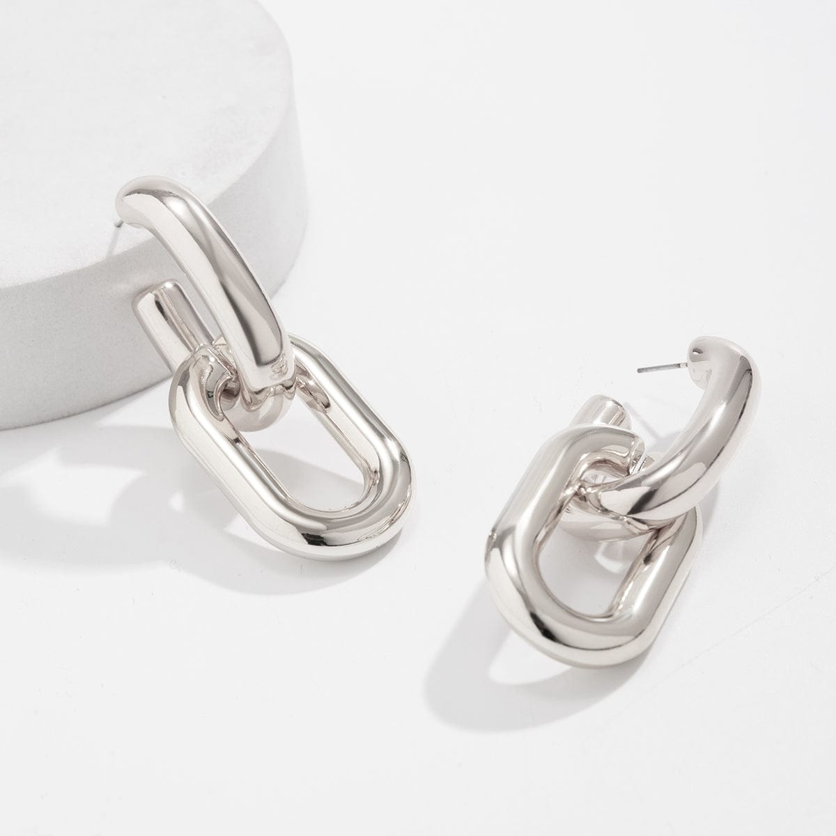 Geometric Double Oval Link Dangle Earrings - ArtGalleryZen