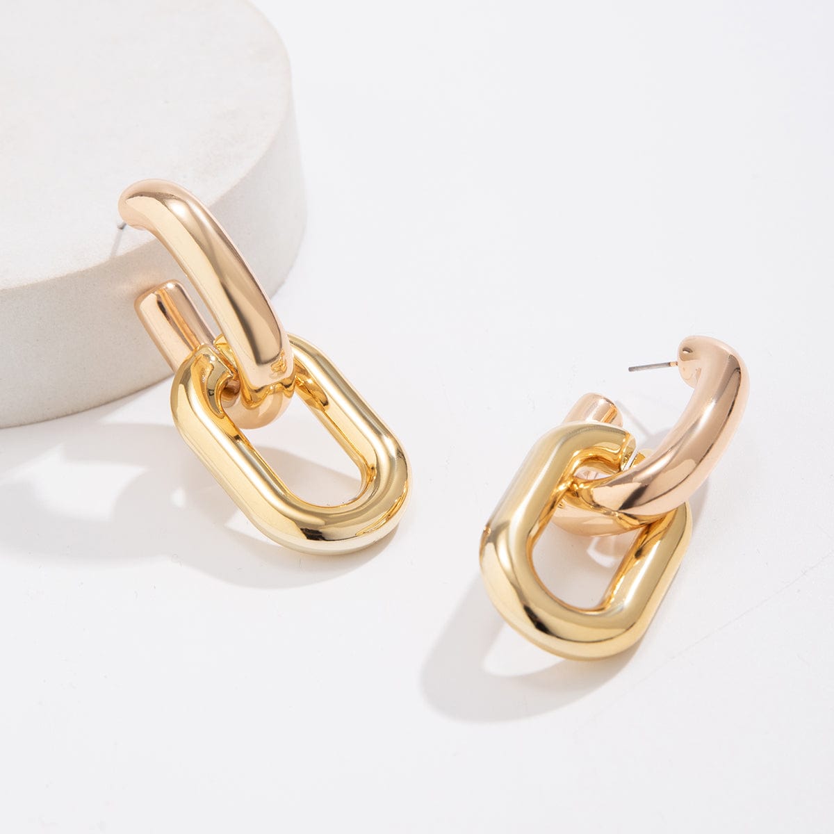 Geometric Double Oval Link Dangle Earrings - ArtGalleryZen