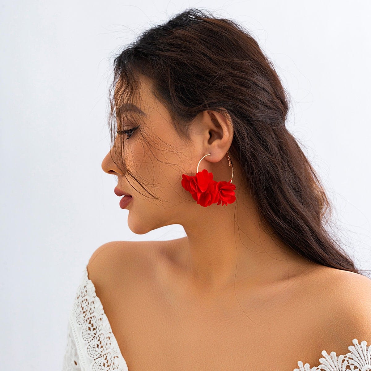Geometric Fabric Flower Chunky Hoop Earrings - ArtGalleryZen
