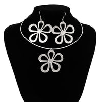Thumbnail for Geometric Five-Pedal Hollow Flower Pendant Necklace Earrings Set - ArtGalleryZen