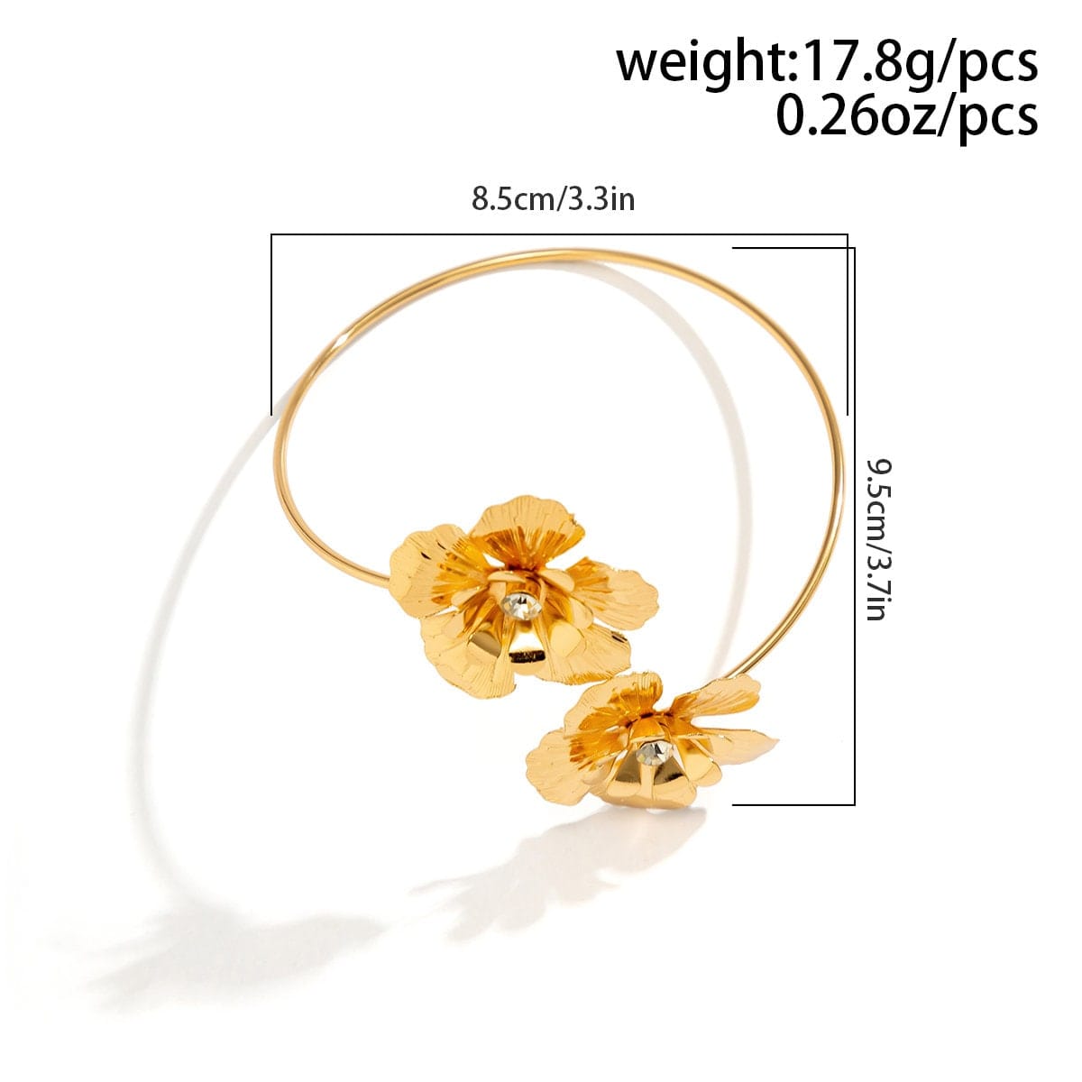 Geometric Floral Upper Arm Cuff with CZ Inlay - 18k Gold Silver Tone - ArtGalleryZen