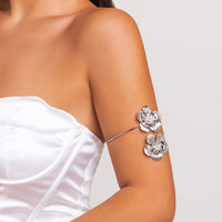 Thumbnail for Geometric Floral Upper Arm Cuff with CZ Inlay - 18k Gold Silver Tone - ArtGalleryZen