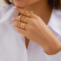 Thumbnail for Geometric Gold Plated Twisted Waterdrop Round Disk Ball Open Ring Set - ArtGalleryZen