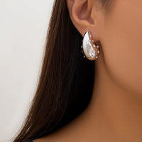 Thumbnail for Geometric Gold Silver Plated CZ Inlaid Waterdrop Dangle Earrings - ArtGalleryZen