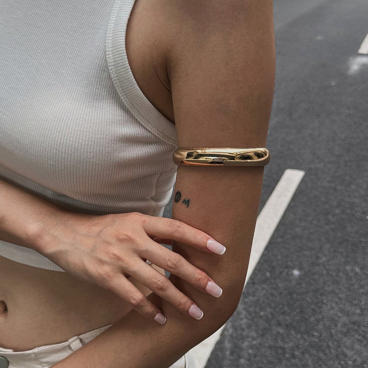 Geometric Gold Silver Plated Glossy Arm Cuff - ArtGalleryZen