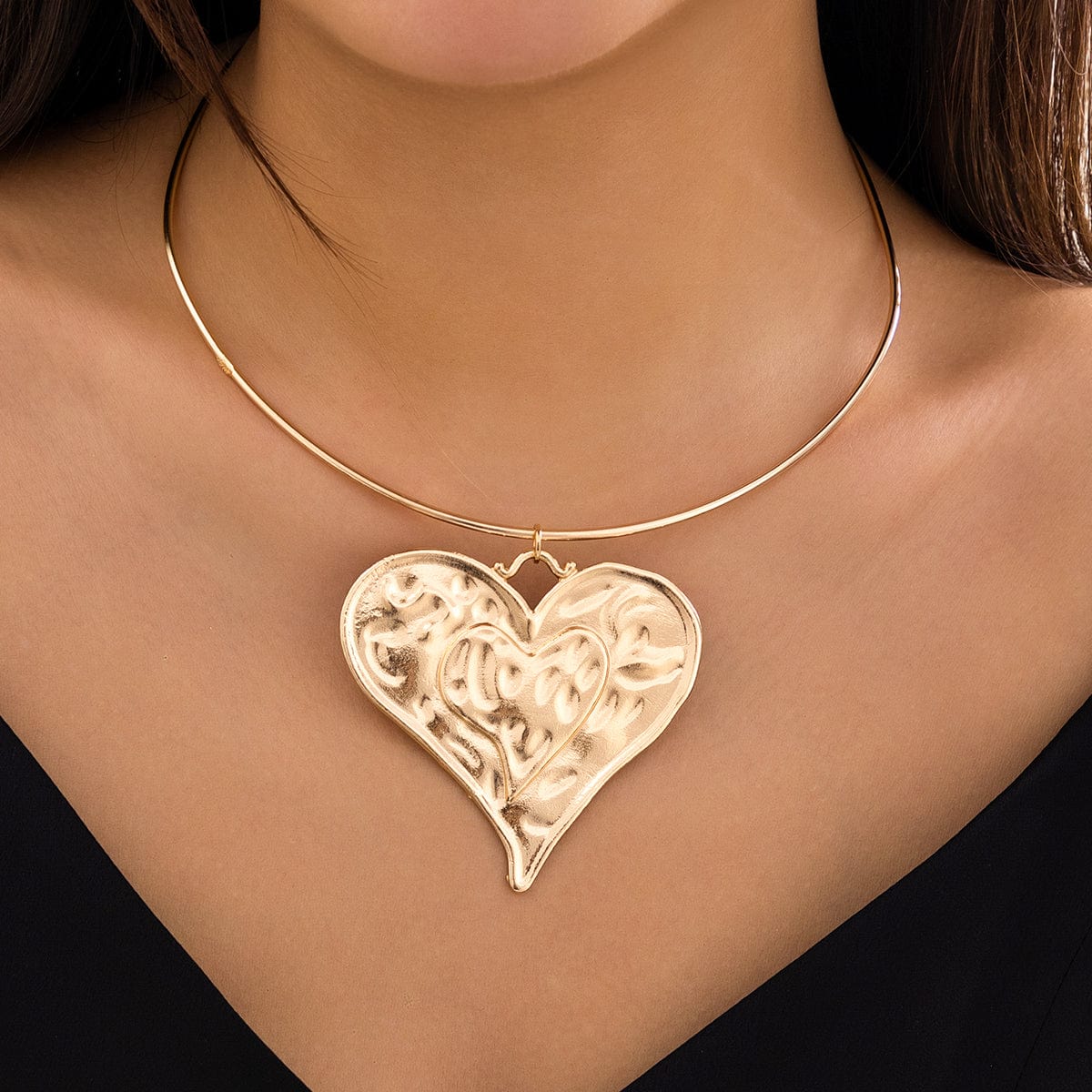 Geometric Gold Silver Plated Heart Pendant Necklace - ArtGalleryZen