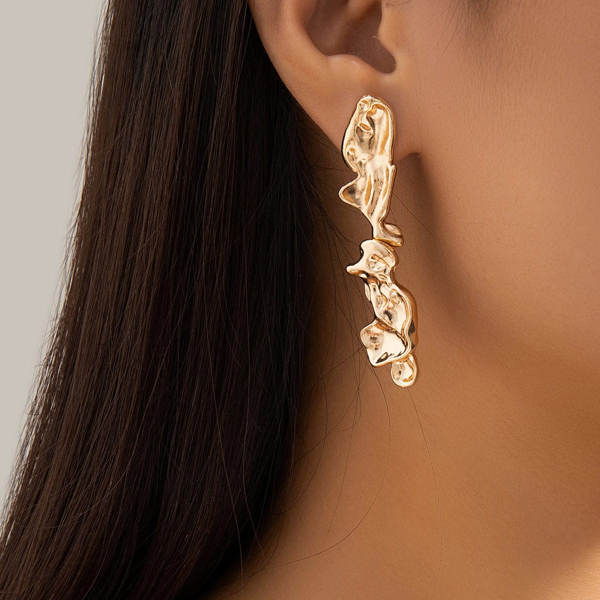 Geometric Gold Silver Plated Irregular Lava Earrings - ArtGalleryZen