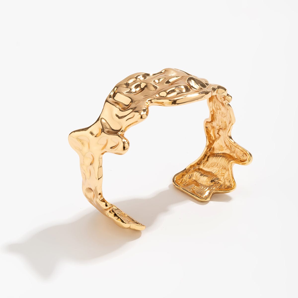 Geometric Gold Silver Plated Irregular Lava Open Cuff Bracelet - ArtGalleryZen