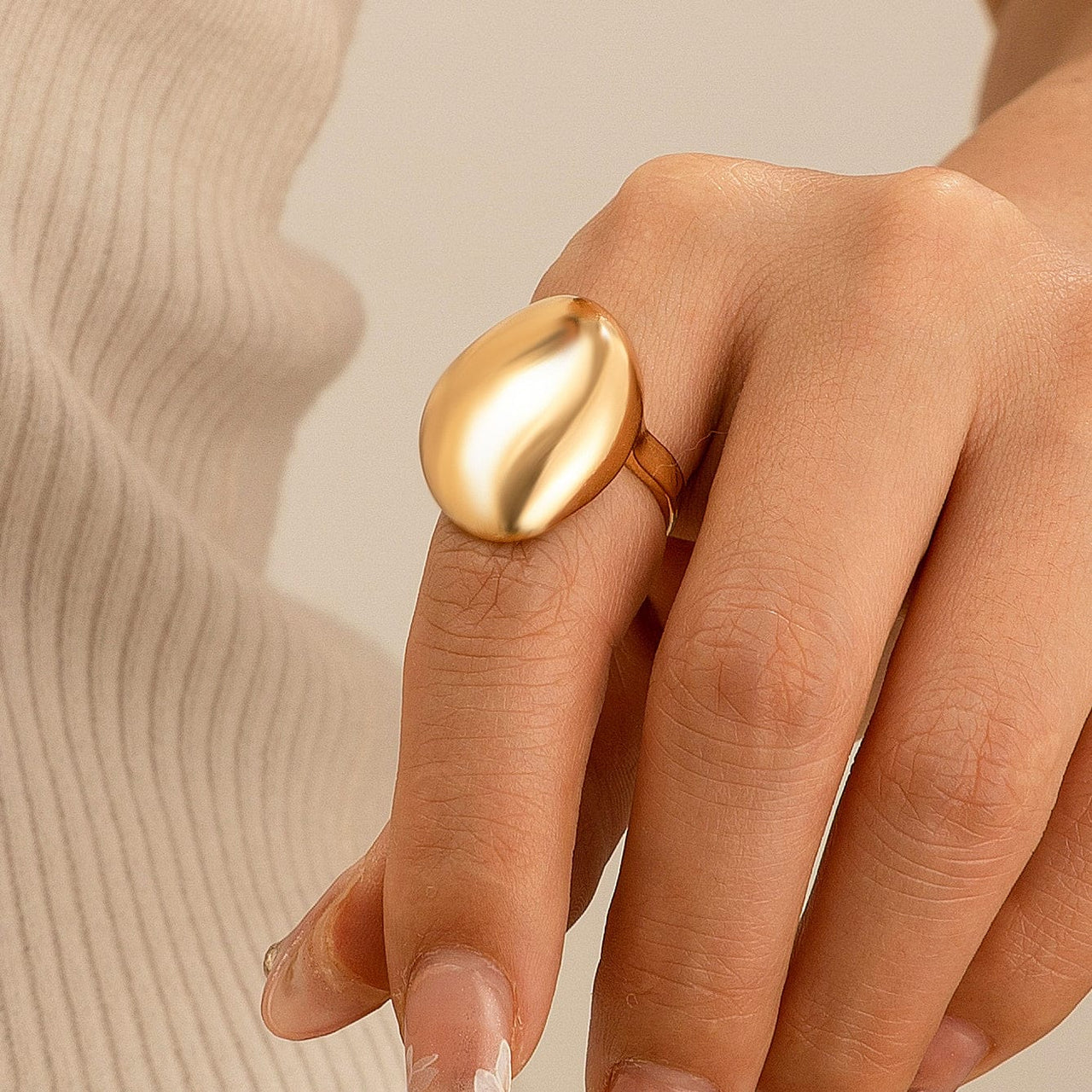 Geometric Gold Silver Plated Irregular Oval Open Ring - ArtGalleryZen
