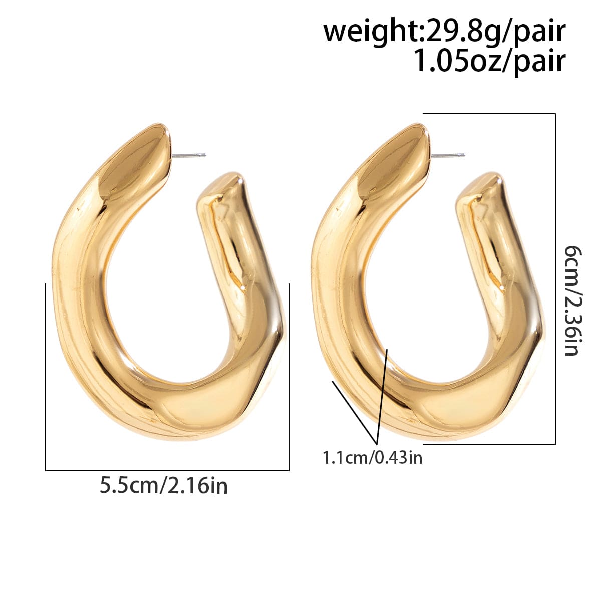 Geometric Gold Silver Plated Irregular U Shaped Stud Earrings - ArtGalleryZen