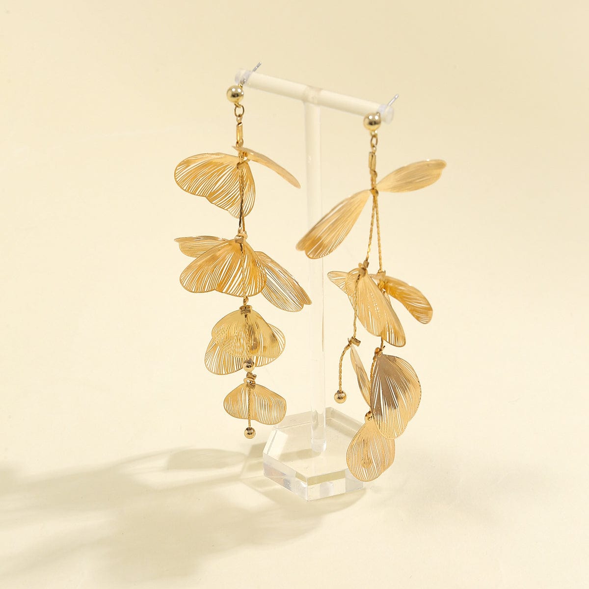 Geometric Abstract Gold Silver Tone Leaf Pendant Earrings - ArtGalleryZen