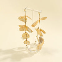 Thumbnail for Geometric Abstract Gold Silver Tone Leaf Pendant Earrings - ArtGalleryZen