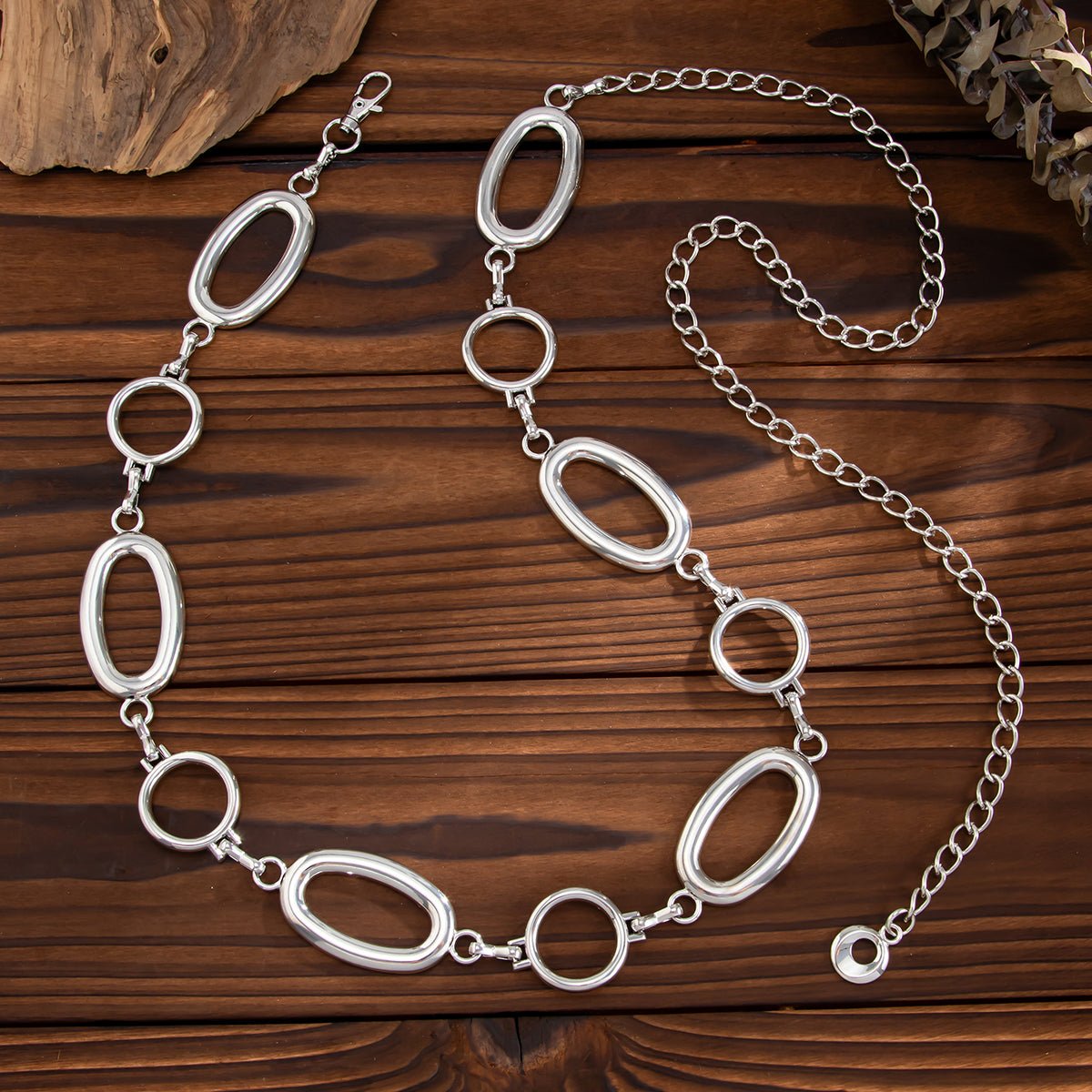 Geometric Gold Silver Tone Hollow Oval Waist Chain - ArtGalleryZen
