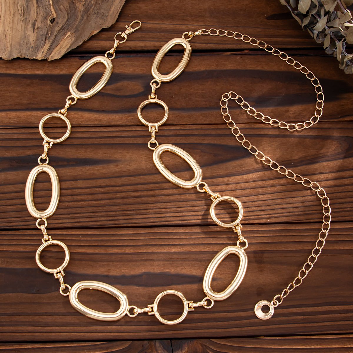Geometric Gold Silver Tone Hollow Oval Waist Chain - ArtGalleryZen