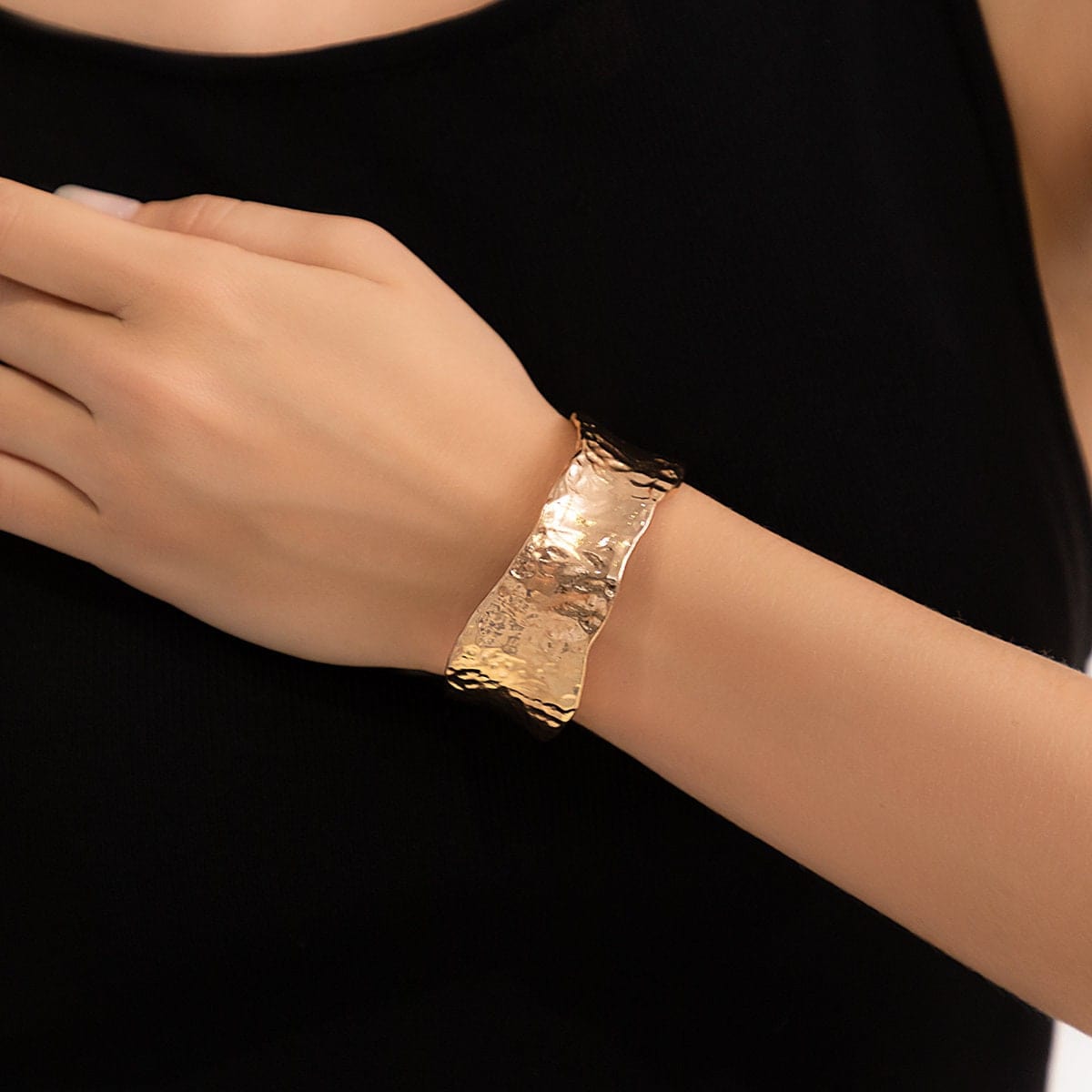 Geometric Gold Silver Tone Irregular Wrist Cuff Wrap Wide Bangle - ArtGalleryZen
