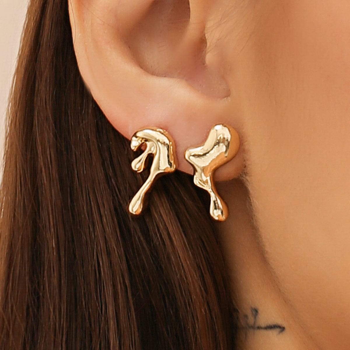 Geometric Tiny Gold Silver Tone Lava Earrings - ArtGalleryZen