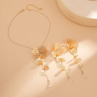 Thumbnail for Geometric Gold Silver Tone Leaf Crystal Pendant Y Necklace Earrings Set - ArtGalleryZen