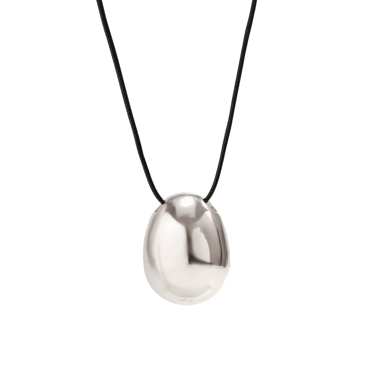 Geometric Gold Silver Tone Metallic Oval Pendant Wax Cord Necklace - ArtGalleryZen