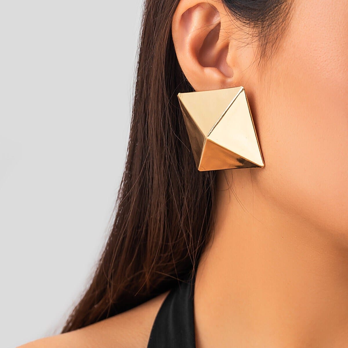 Geometric Gold Silver Tone Origami Pyramid Earrings - ArtGalleryZen