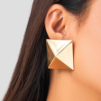 Thumbnail for Geometric Gold Silver Tone Origami Pyramid Earrings - ArtGalleryZen
