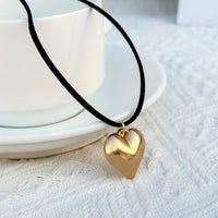 Thumbnail for Geometric Heart Pendant Velvet String Necklace - ArtGalleryZen