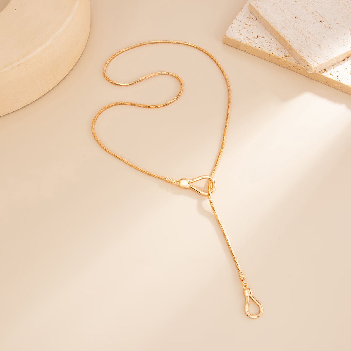 Geometric Hollow Waterdrop Charm Y Necklace - ArtGalleryZen