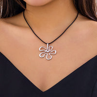 Thumbnail for Geometric Irregular Flower Pendant Wax Cord String Necklace - ArtGalleryZen
