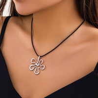 Thumbnail for Geometric Irregular Flower Pendant Wax Cord String Necklace - ArtGalleryZen