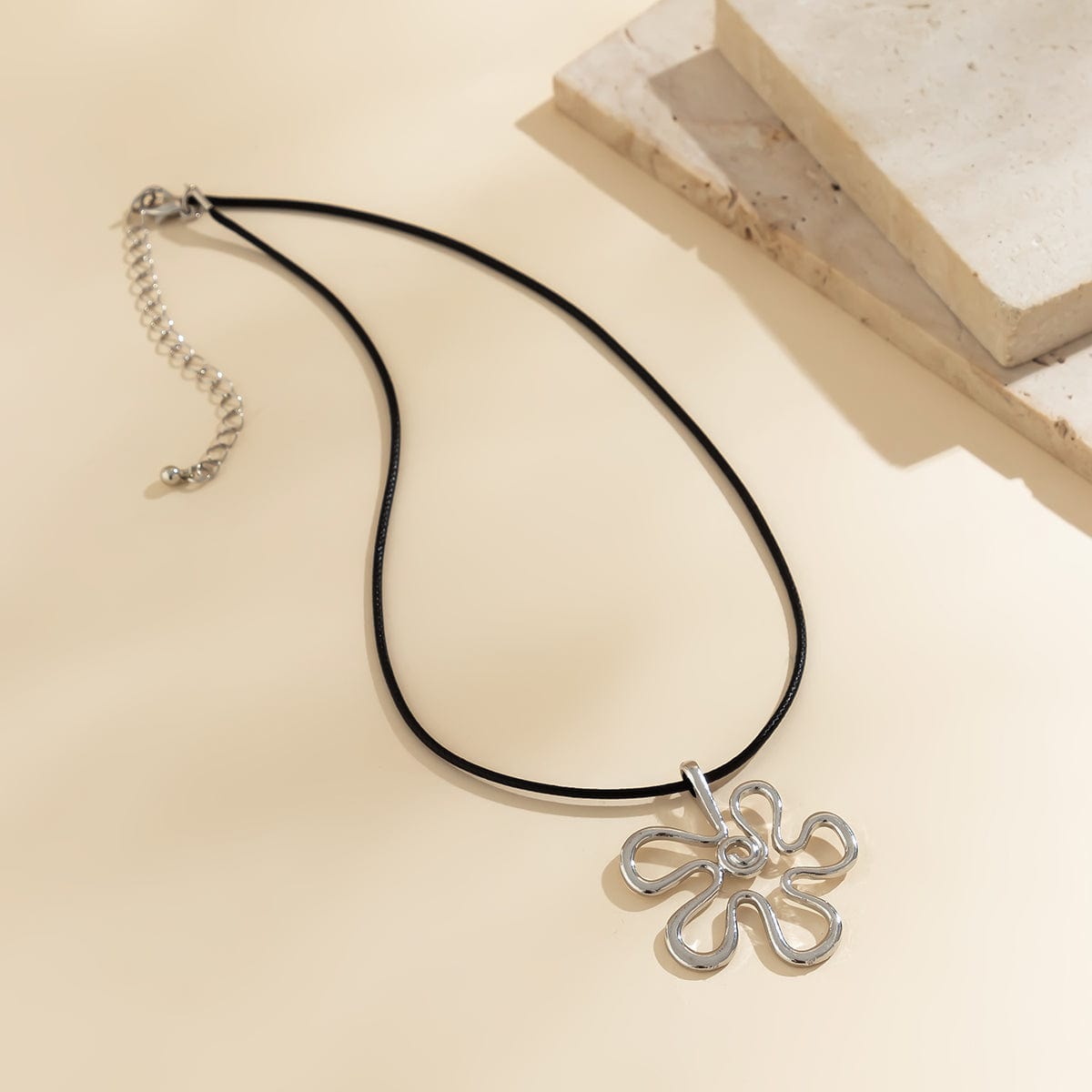 Geometric Irregular Flower Pendant Wax Cord String Necklace - ArtGalleryZen