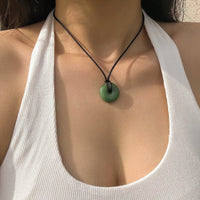 Thumbnail for Geometric Jade Pendant Faux Leather String Choker Necklace - ArtGalleryZen