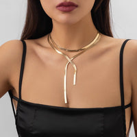 Thumbnail for Geometric Layered Herringbone Chain Y Necklace - ArtGalleryZen