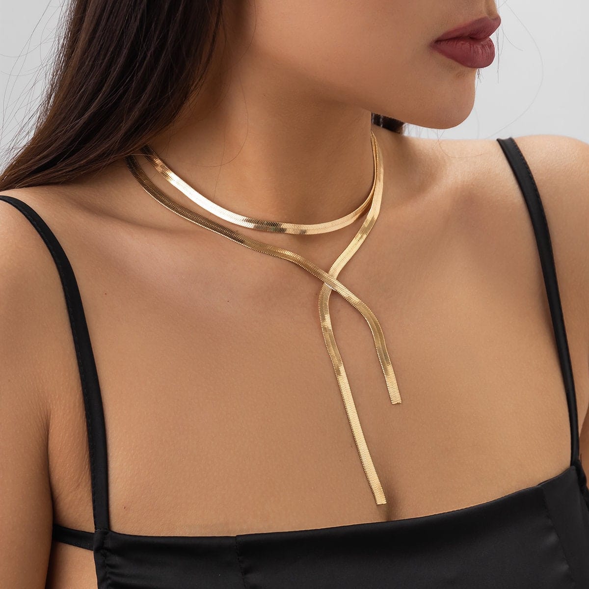 Geometric Layered Herringbone Chain Y Necklace - ArtGalleryZen