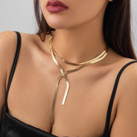 Thumbnail for Geometric Layered Herringbone Chain Y Necklace - ArtGalleryZen