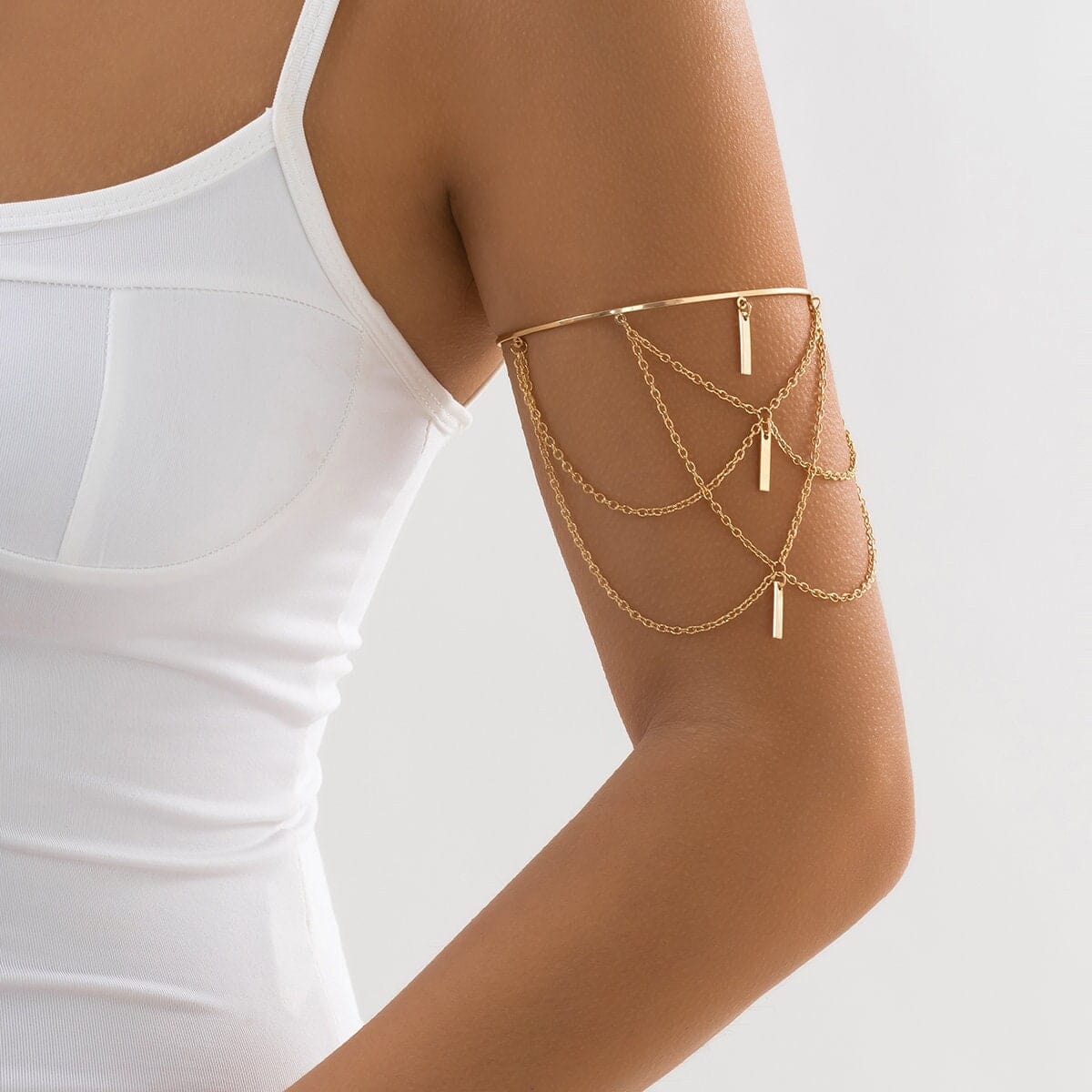Geometric Layered Metal Bar Chain Tassel Arm Cuff - ArtGalleryZen