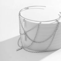 Thumbnail for Geometric Layered Metal Bar Chain Tassel Arm Cuff - ArtGalleryZen
