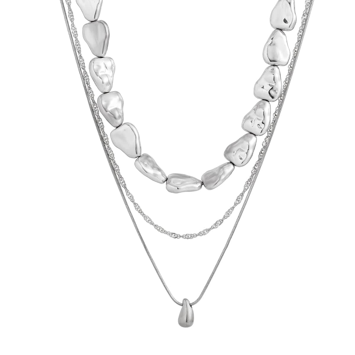 Geometric Layered Tiny Waterdrop Pendant Irregular Stone Chain Necklace Set - ArtGalleryZen