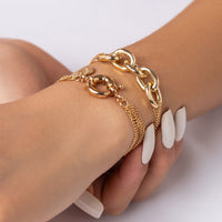 Thumbnail for Geometric Layering Gold Silver Tone Curb Chain Bracelet Set - ArtGalleryZen
