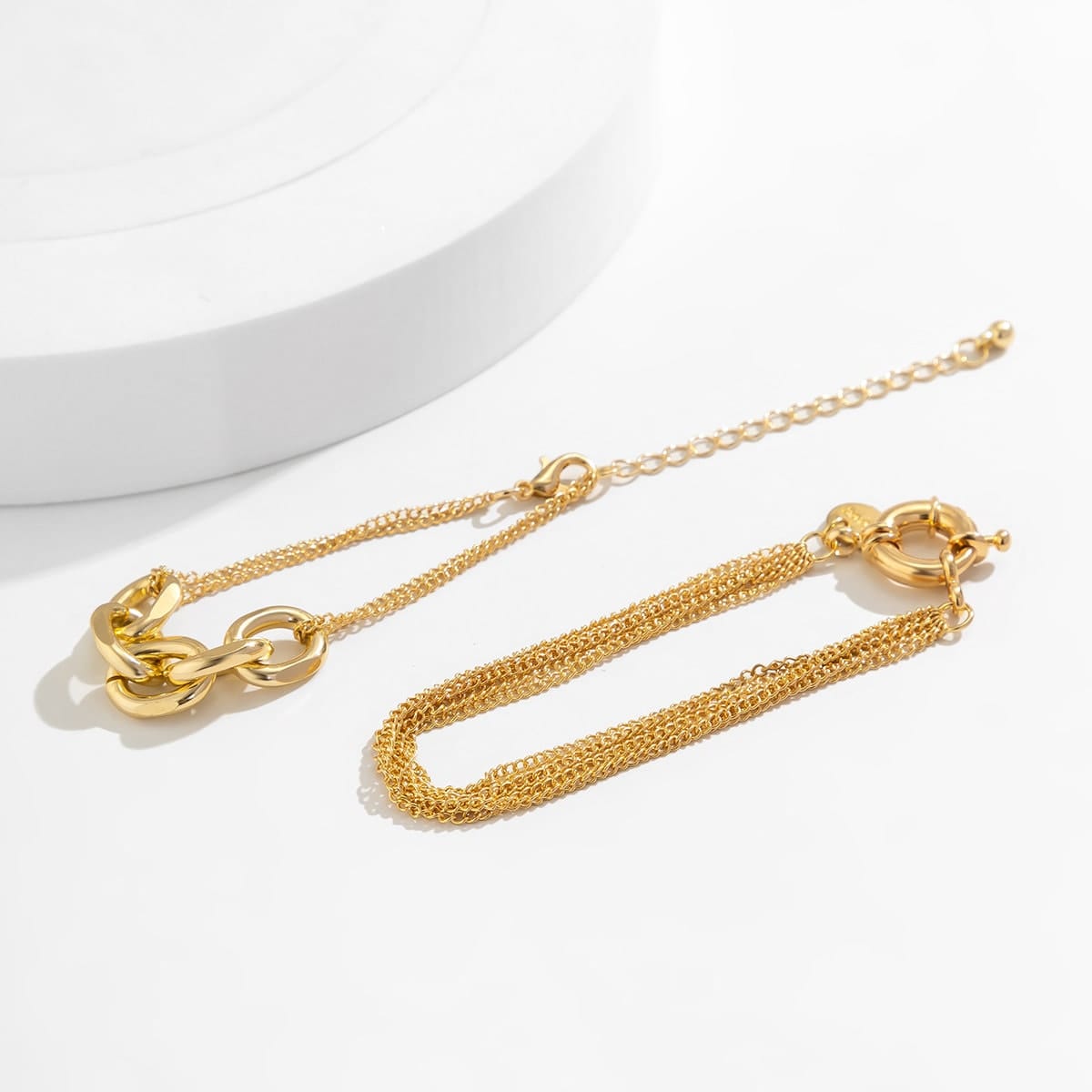 Geometric Layering Gold Silver Tone Curb Chain Bracelet Set - ArtGalleryZen