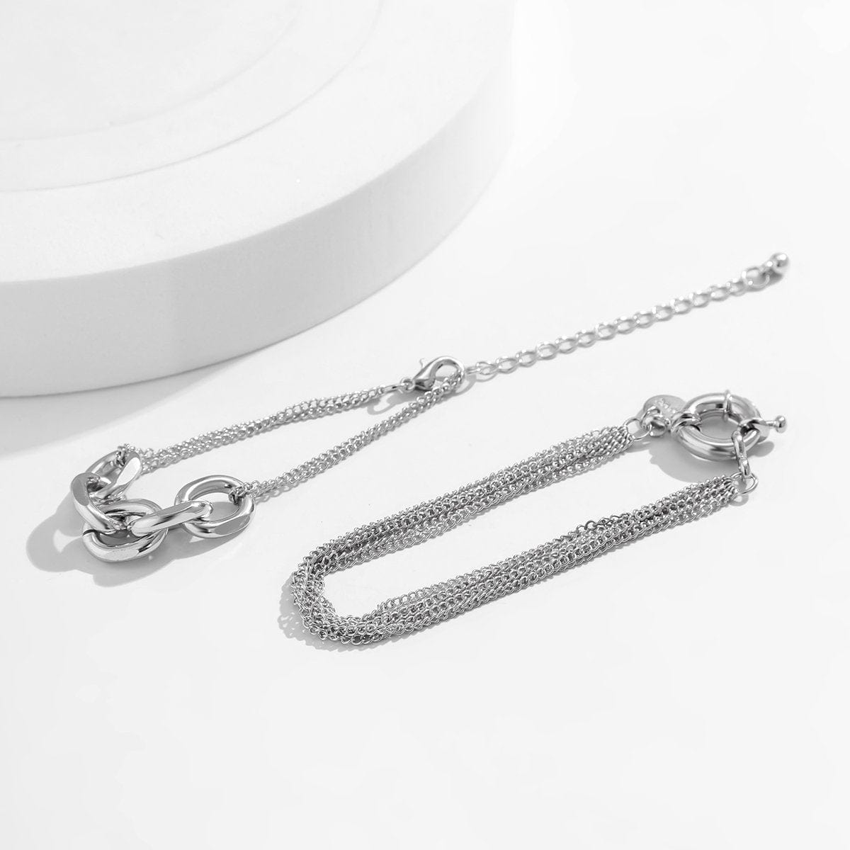 Geometric Layering Gold Silver Tone Curb Chain Bracelet Set - ArtGalleryZen