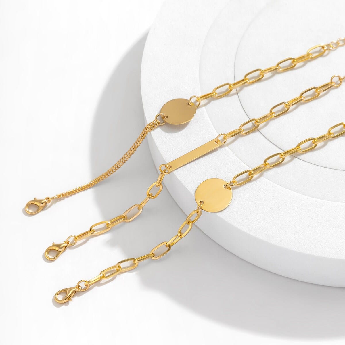 Geometric Metallic Charm Cable Chain Bracelet Set - ArtGalleryZen
