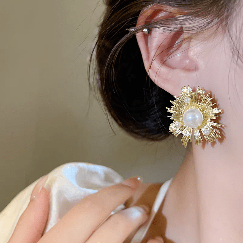 Geometric Metallic Pearl Earrings - ArtGalleryZen