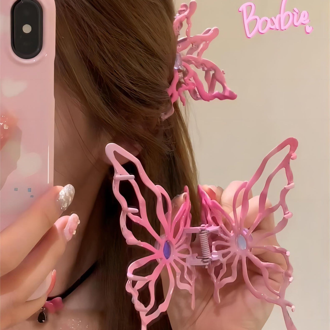 Geometric Pink Hollow Butterfly Chignon Claw Clip Hair Clip - ArtGalleryZen