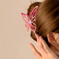 Thumbnail for Geometric Pink Hollow Butterfly Chignon Claw Clip Hair Clip - ArtGalleryZen