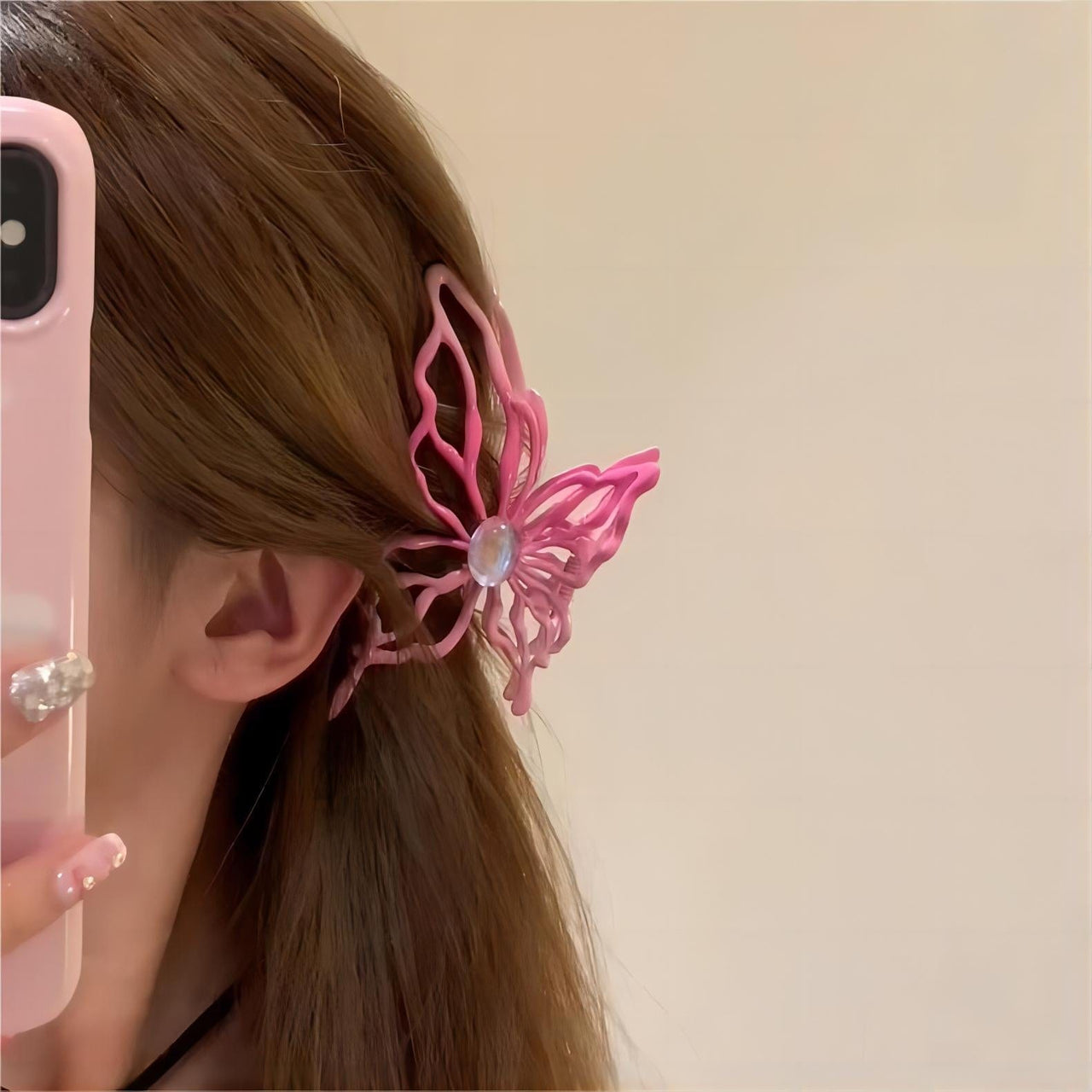 Geometric Pink Hollow Butterfly Chignon Claw Clip Hair Clip - ArtGalleryZen