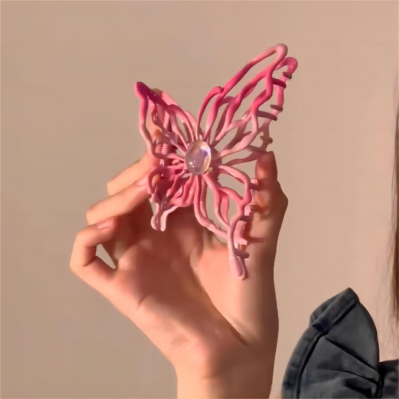 Geometric Pink Hollow Butterfly Chignon Claw Clip Hair Clip - ArtGalleryZen