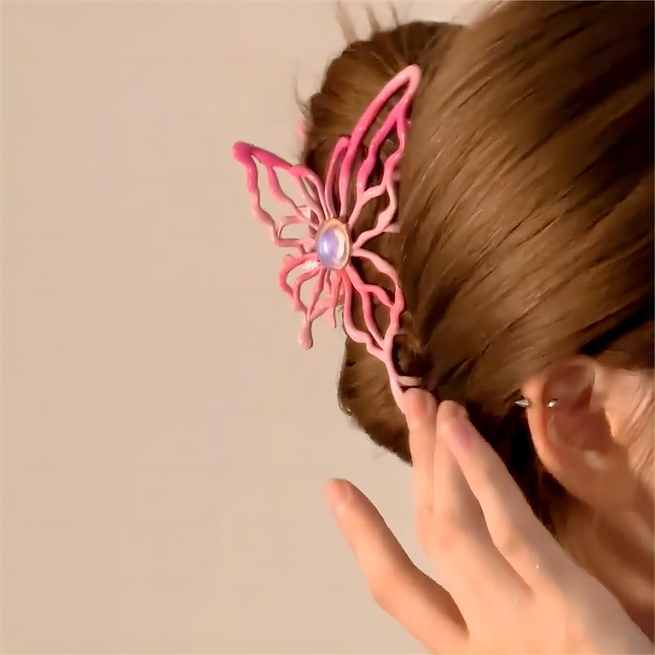 Geometric Pink Hollow Butterfly Chignon Claw Clip Hair Clip - ArtGalleryZen