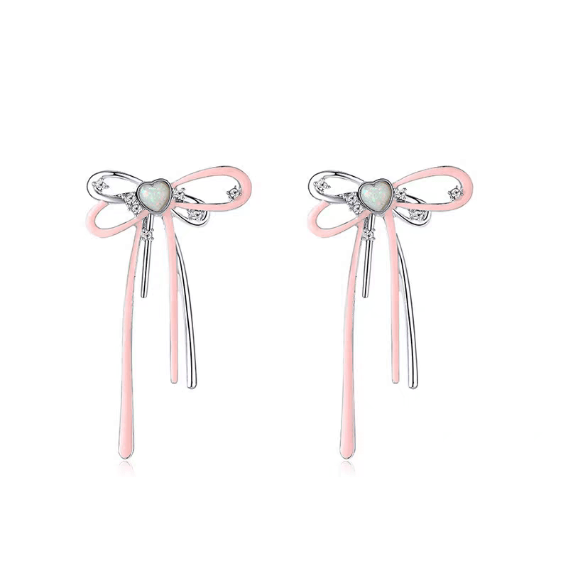 Geometric Pink Ribbon Dangle Earrings - ArtGalleryZen