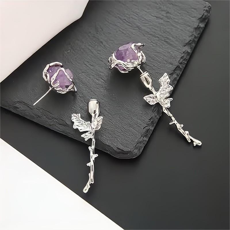 Geometric Purple Agate Rose Earrings - ArtGalleryZen